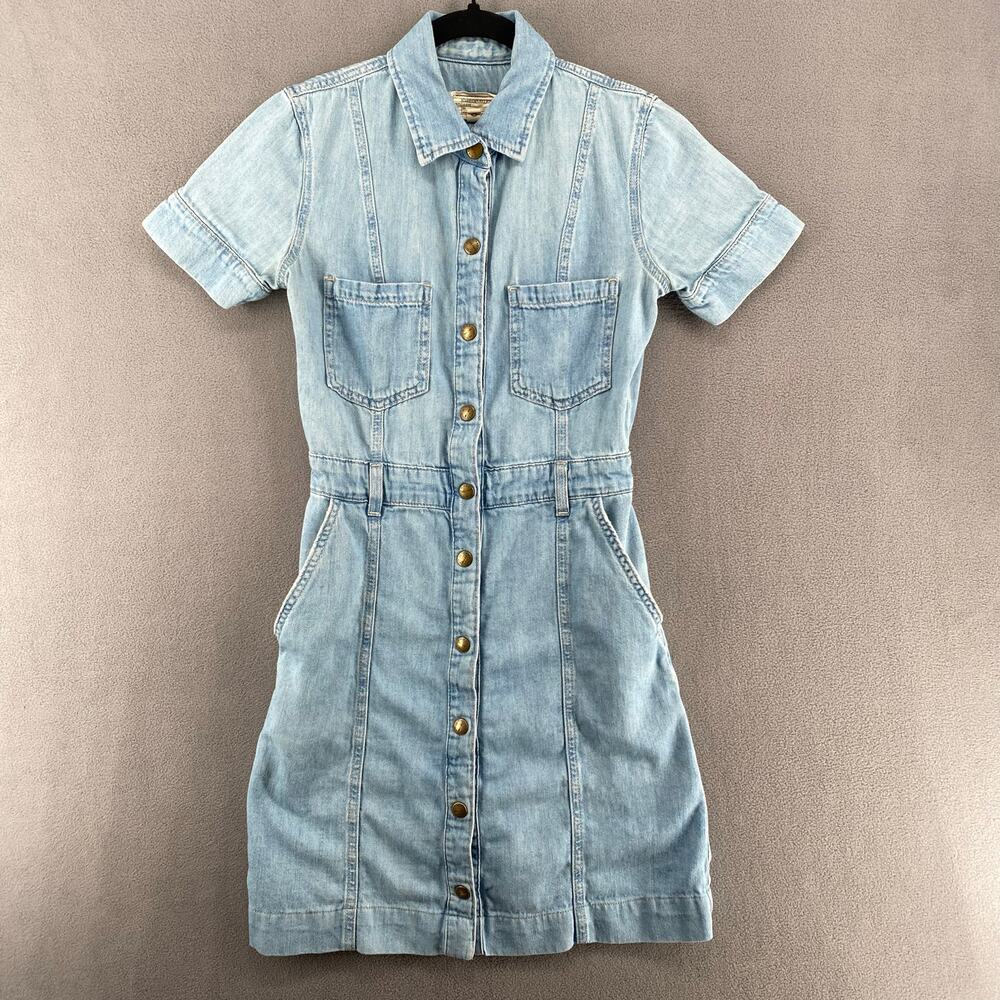 Current Elliott Button Down Short Sleeve Denim Mini Dress Womens 0 Blue Pockets‎